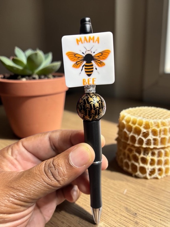Accessories - Custom Design Mama Bee Decorative Pen - Black & Yellow